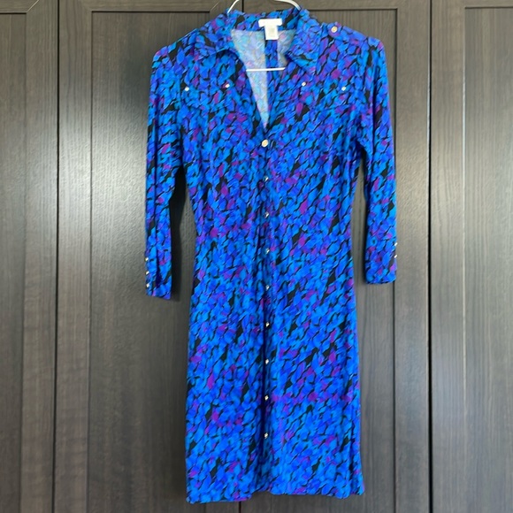 Cache Blue and Purple w/ gold detail swing dress. - Picture 1 of 3